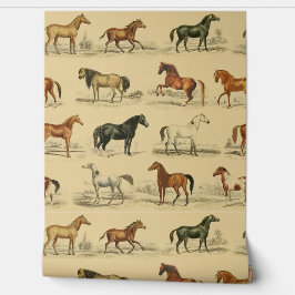 ヴィンテージエレガント馬がベージュのパターンを生む 壁紙