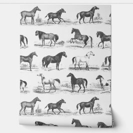 ヴィンテージエレガント馬品種パターン白黒 壁紙