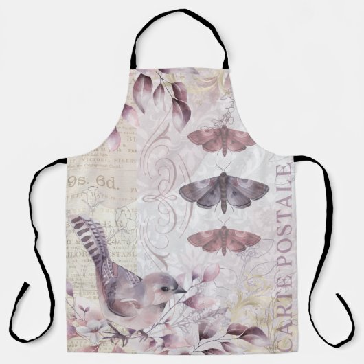 ヴィンテージエレガント鳥の植物エプロン エプロン (正面)