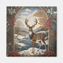 ヴィンテージエレガント鹿の冬のシーン マグネット