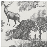 ヴィンテージエレガント鹿キツネ白黒トワール ファブリック (クローズアップ)