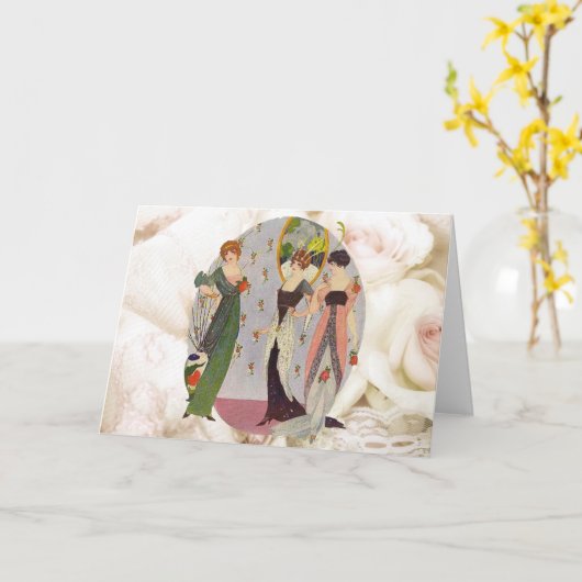 ヴィンテージエレガント1920年代レディースファッション カード (黄色い花)