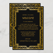 ヴィンテージエレガント アートデコ ゴールド ウェディング ウェルカムノート 招待状 (正面/裏面)