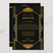 ヴィンテージエレガント アートデコ ゴールド ウェディング ウェルカムノート 招待状 (正面/裏面)