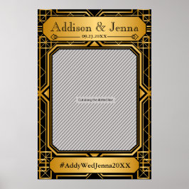 ヴィンテージエレガント アートデコ ブラックゴールド ウェディング ポスター