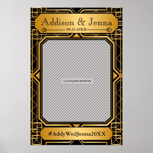 ヴィンテージエレガント アートデコ ブラックゴールド ウェディング ポスター (正面)