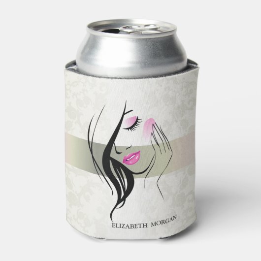 ヴィンテージエレガント、シック、レース、ガールシルエット 缶クーラー (缶正面)