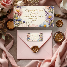 ヴィンテージエレガント フラワータイポグラフィー ピンク ブルー ゴールド ラベル