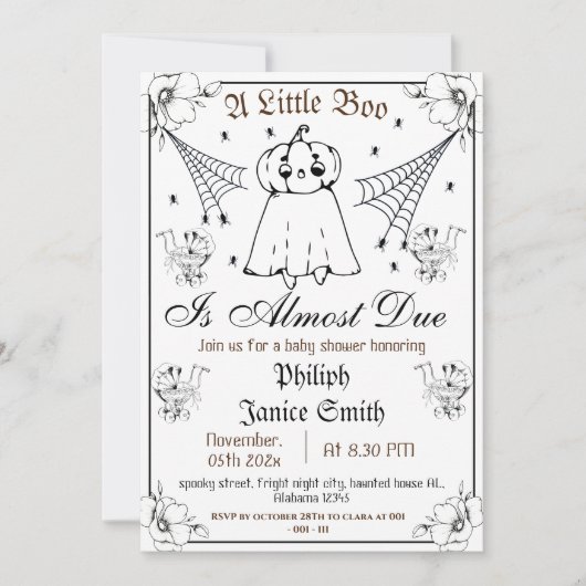 ヴィンテージエレガント、不気味ハロウィーンの赤ちゃんシャワー 招待状 (正面)