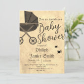 ヴィンテージエレガント、不気味ハロウィーンの赤ちゃんシャワー 招待状 (スタンド正面)