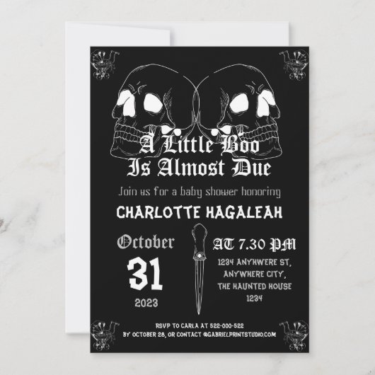 ヴィンテージエレガント、不気味ハロウィーンの赤ちゃんシャワー 招待状 (正面)
