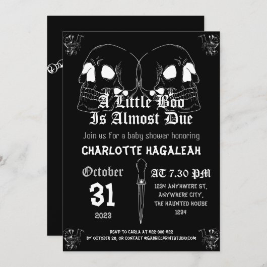 ヴィンテージエレガント、不気味ハロウィーンの赤ちゃんシャワー 招待状 (正面/裏面)