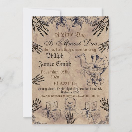 ヴィンテージエレガント、不気味ハロウィーン赤ちゃんシャワーInvi 招待状 (正面)