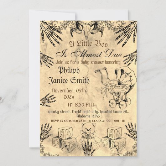 ヴィンテージエレガント、不気味ハロウィーン赤ちゃんシャワーInvi 招待状 (正面)