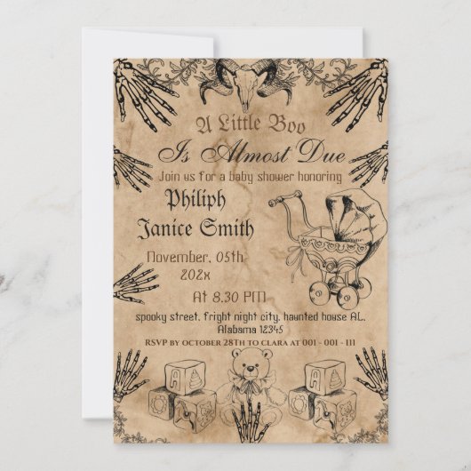ヴィンテージエレガント、不気味ハロウィーン赤ちゃんシャワーInvi 招待状 (正面)