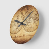 ヴィンテージエレガント，素朴な地球，地図帳マップ茶色 ラウンド壁時計 (傾斜)
