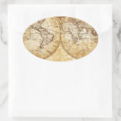 ヴィンテージエレガント，素朴な地球，地図帳マップ茶色 楕円形シール (バッグ)