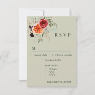 ヴィンテージエレガントBoho Red Orange GrayメニューRSVP 出欠カード