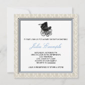 ヴィンテージエレガントPramベージュダマスクベイビーシャワー 招待状 (裏面)