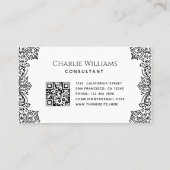 ヴィンテージエレガントQRコード白黒アンティークスクリプト 名刺 (裏面)