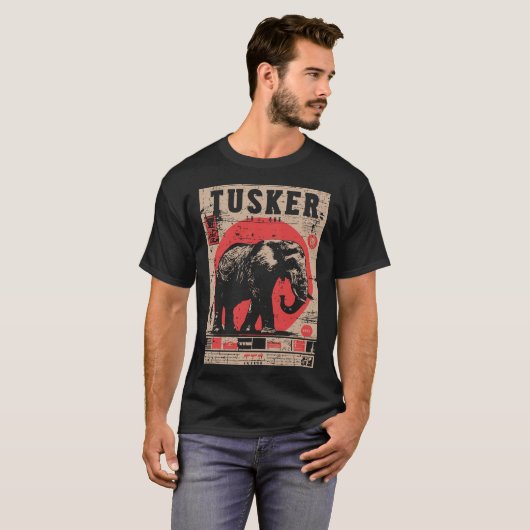 ヴィンテージエレファントサファリポスター日本のプロパガンダ Tシャツ (正面フル)