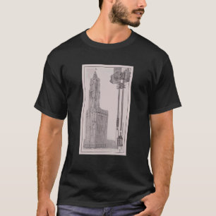 ヴィンテージエレベータの超高層ビル図 Tシャツ