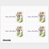 ヴィンテージエンジェルとクリスチャン・クロス 長方形シール (シート)