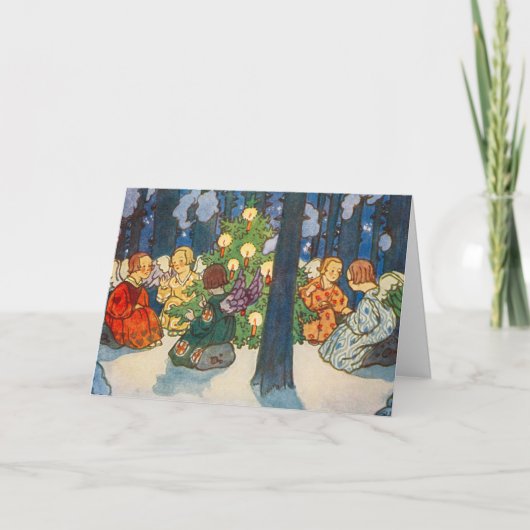 ヴィンテージエンジェルとクリスマスツリー絵画の休日 シーズンカード (正面)