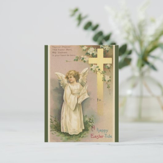 ヴィンテージエンジェルとクロス復活祭の願い葉書 ポストカード (スタンド正面)