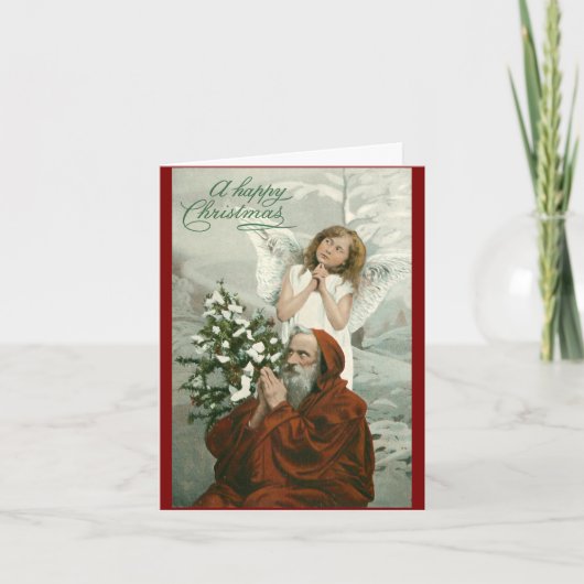 ヴィンテージエンジェルとサンタ折りたたみホリデーカード シーズンカード (正面)