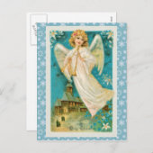 ヴィンテージエンジェルとトランペットのクリスマス シーズンポストカード (正面/裏面)