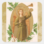 ヴィンテージエンジェルとホルンクリスマスホリデーステッカー スクエアシール (正面)