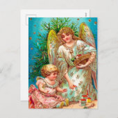 ヴィンテージエンジェルと子供のクリスマスの休日はがき シーズンポストカード (正面/裏面)