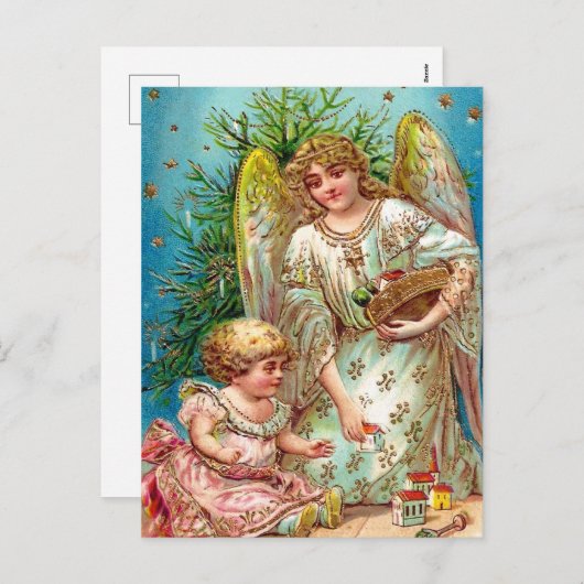ヴィンテージエンジェルと子供のクリスマスの休日はがき シーズンポストカード (正面/裏面)