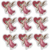 ヴィンテージエンジェルと少女赤いハート シール (正面)