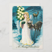 ヴィンテージエンジェルと鹿&ツリーのクリスマスグリーティング シーズンカード (正面/裏面)