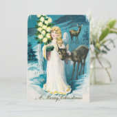 ヴィンテージエンジェルと鹿&ツリーのクリスマスグリーティング シーズンカード (スタンド正面)