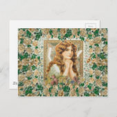 ヴィンテージエンジェルウィズイエローローズ ポストカード (正面/裏面)