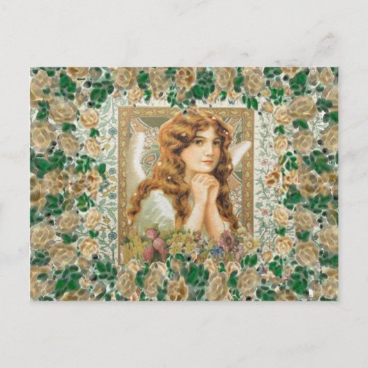 ヴィンテージエンジェルウィズイエローローズ ポストカード (正面)