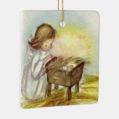 ヴィンテージエンジェルガールウォッチングベビーイエズスリーピング セラミックオーナメント (右)