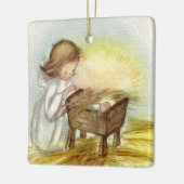 ヴィンテージエンジェルガールウォッチングベビーイエズスリーピング セラミックオーナメント (左)