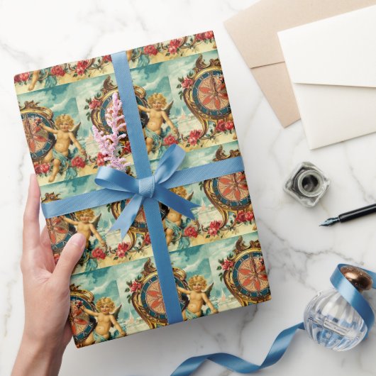 ヴィンテージエンジェルクリスマスケルブ古ファッションドい ラッピングペーパー (ギフト)