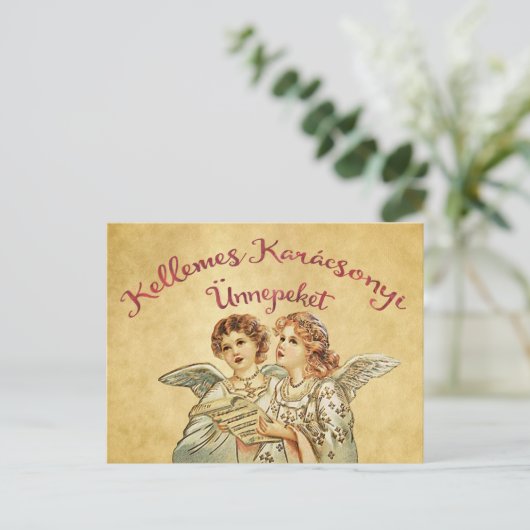 ヴィンテージエンジェルクリスマスハンガリーの挨拶 シーズンポストカード (スタンド正面)