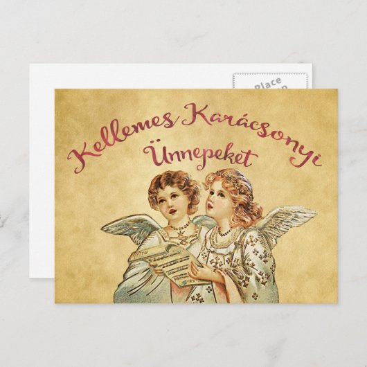 ヴィンテージエンジェルクリスマスハンガリーの挨拶 シーズンポストカード (正面/裏面)