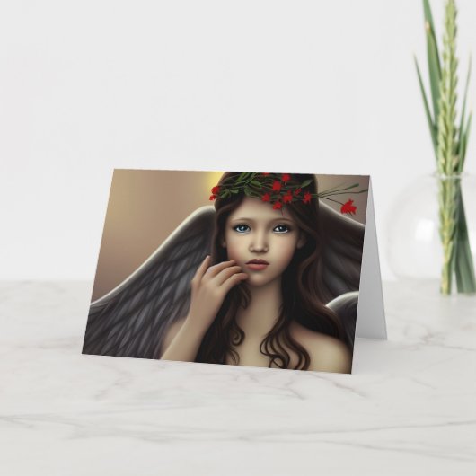 ヴィンテージエンジェルクリスマスレッド空白の花の内側 シーズンカード (正面)