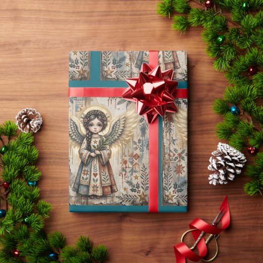 ヴィンテージエンジェルクリスマス包装 ラッピングペーパー (クリスマスギフト)