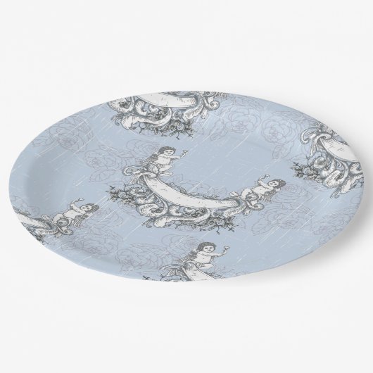 ヴィンテージエンジェルズインスカイブルーフローラ ペーパープレート (アングル)