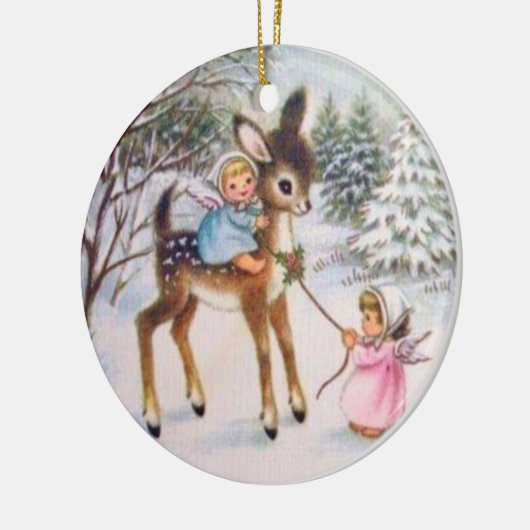 ヴィンテージエンジェルズウィズクリスマスベビー鹿 セラミックオーナメント (左)