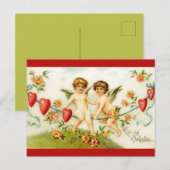 ヴィンテージエンジェルズオンワイヤーオブバレンタインハート ポストカード (正面/裏面)