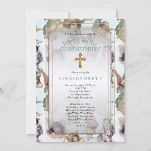 ヴィンテージエンジェルズガール Boy First Holy Communion（男子ファースト聖餐 招待状 (正面)